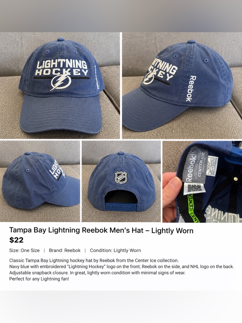 Reebok Navy Blue Tampa Bay Lightning Embroidered Baseball Cap
